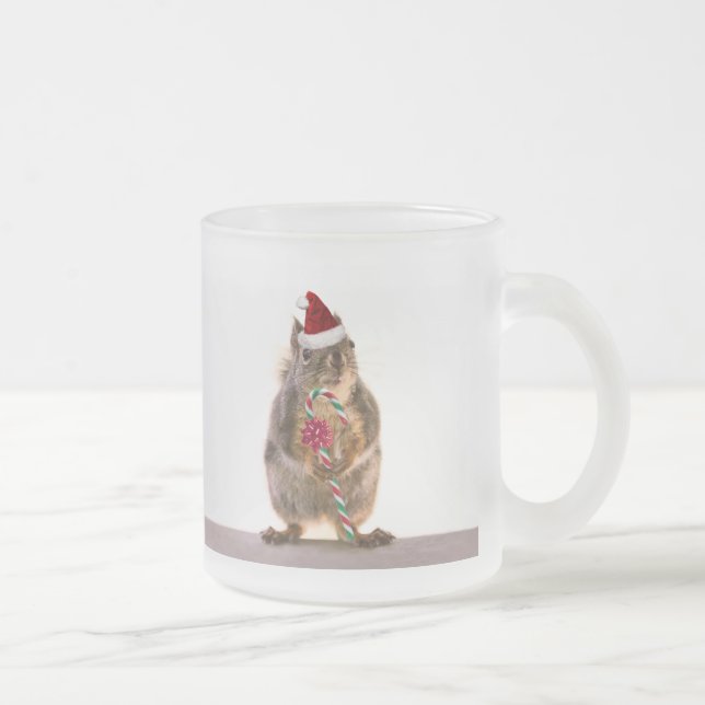 Christmas Squirrel with Candy Cane Frosted Glass Coffee Mug (Right)