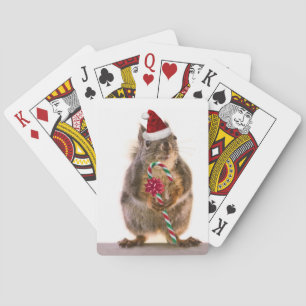 Christmas Squirrel with Candy Cane Playing Cards