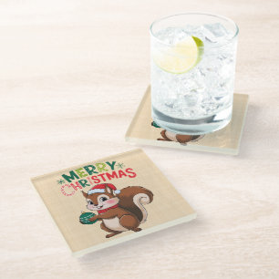 Christmas squirrel with Christmas ball Glass Coaster
