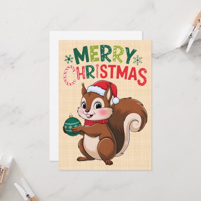 Christmas squirrel with Christmas ball Invitation (Front/Back In Situ)