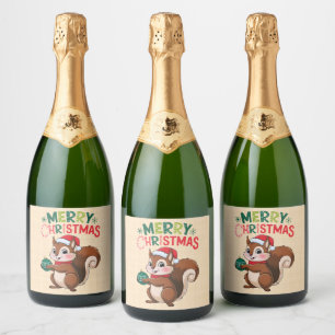Christmas squirrel with Christmas ball Sparkling Wine Label