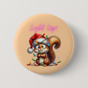 Christmas Squirrel with Festive Lights Card 6 Cm Round Badge