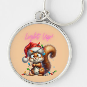 Christmas Squirrel with Festive Lights Card Key Ring