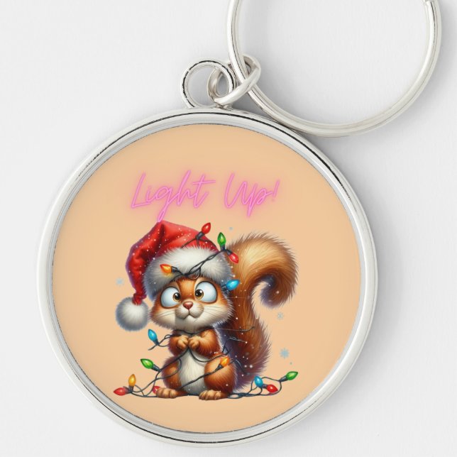 Christmas Squirrel with Festive Lights Card Key Ring (Front)