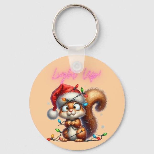 Christmas Squirrel with Festive Lights Card Key Ring (Front)