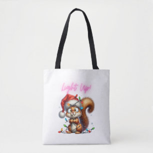 Christmas Squirrel with Festive Lights Card Tote Bag