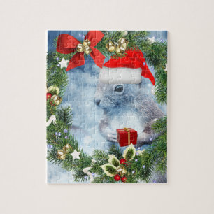Christmas Squirrel with Holiday Wreath Jigsaw  Jigsaw Puzzle