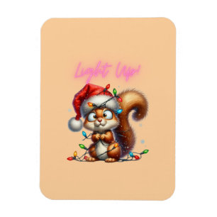 Christmas Squirrel with Lights Fun Holiday Card Magnet