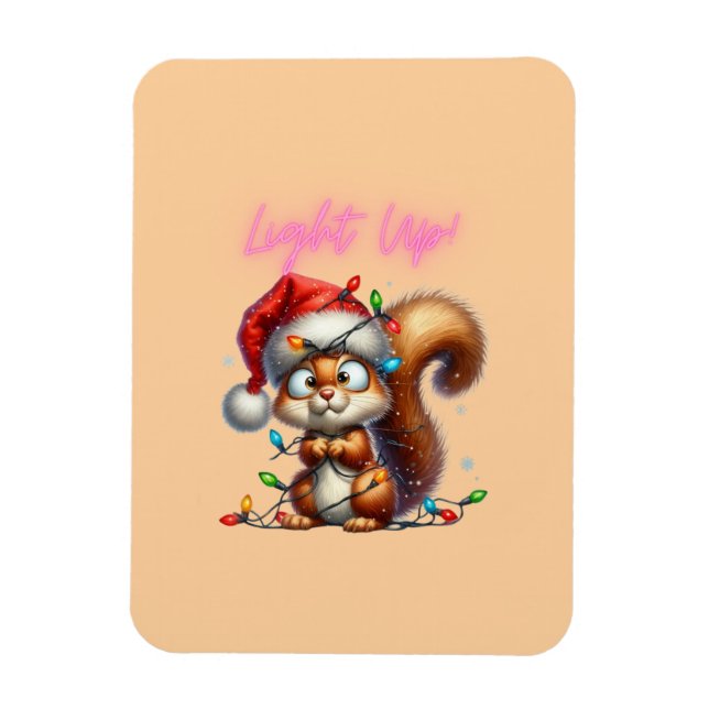 Christmas Squirrel with Lights Fun Holiday Card Magnet (Vertical)