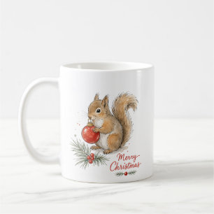 Christmas Squirrel with Red Ornament Coffee Mug