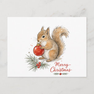 Christmas Squirrel with Red Ornament Postcard