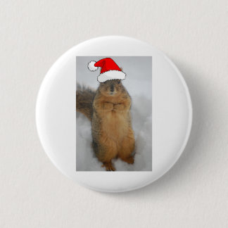 Christmas Squirrel with Santa 6 Cm Round Badge
