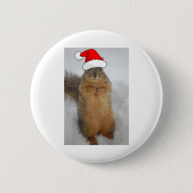 Christmas Squirrel with Santa 6 Cm Round Badge (Front)
