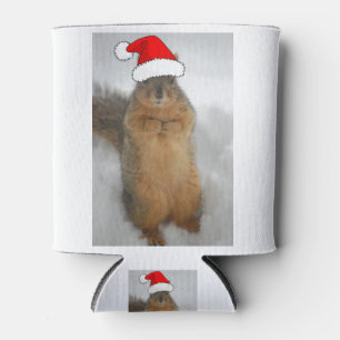 Christmas Squirrel with Santa Can Cooler