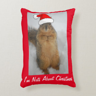 Christmas Squirrel with Santa Hat Decorative Cushion