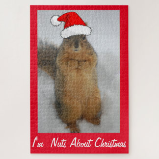 Christmas Squirrel with Santa Hat Jigsaw Puzzle
