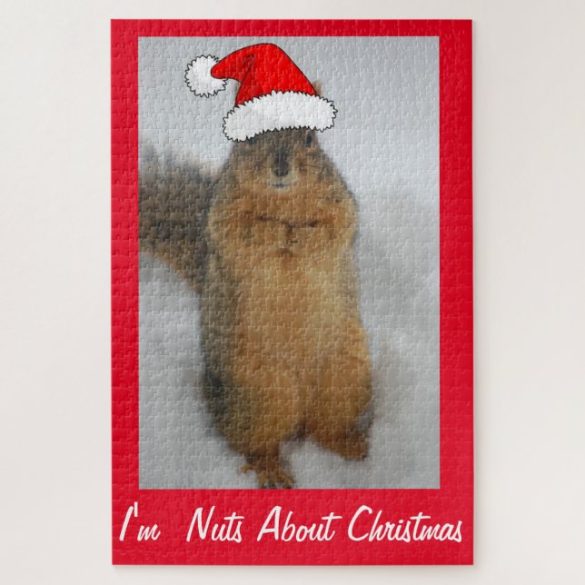 Christmas Squirrel with Santa Hat Jigsaw Puzzle (Vertical)
