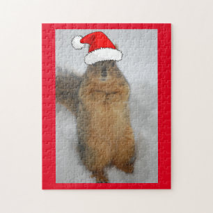 Christmas Squirrel with Santa Hat Jigsaw Puzzle