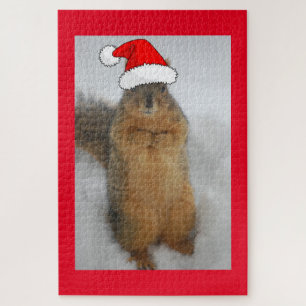 Christmas Squirrel with Santa Hat Jigsaw Puzzle
