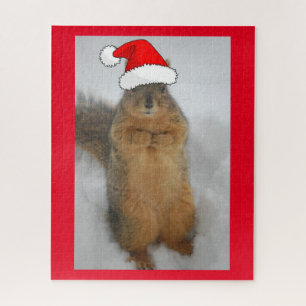 Christmas Squirrel with Santa Hat Jigsaw Puzzle