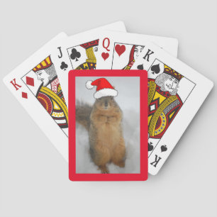 Christmas Squirrel with Santa Hat Playing Cards