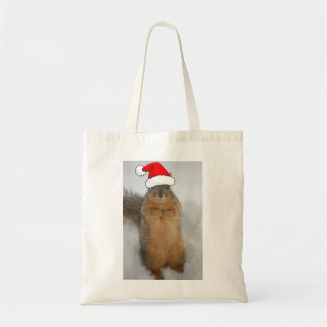 Christmas Squirrel with Santa Tote Bag (Front)