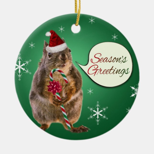 Christmas Squirrel with Snowflakes Ceramic Tree Decoration (Front)