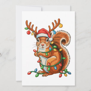 Christmas Squirrel Xmas Lights Cute Holiday Season Card