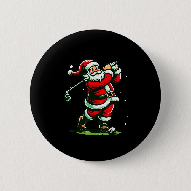 Christmas Srts, Santa Plays Golf Xmas Women Men &a 6 Cm Round Badge (Front)