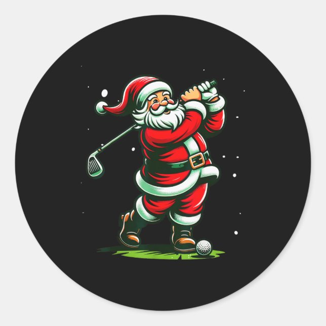 Christmas Srts, Santa Plays Golf Xmas Women Men &a Classic Round Sticker (Front)