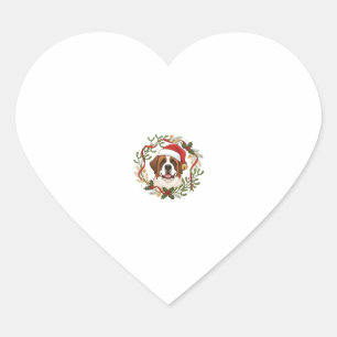 Christmas St Bernard Dog Santa Hat Wreath Heart Sticker