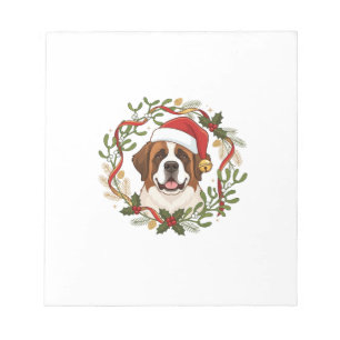 Christmas St Bernard Dog Santa Hat Wreath Notepad