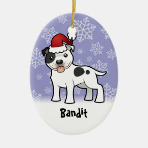 Christmas Staffordshire Bull Terrier (add name) Ceramic Tree Decoration