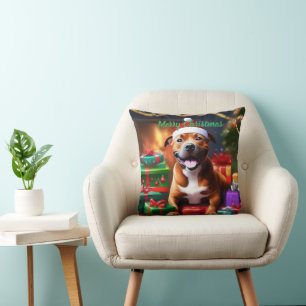 Christmas Staffordshire Bull Terrier,   Cushion