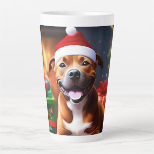 Christmas Staffordshire Bull Terrier,   Latte Mug