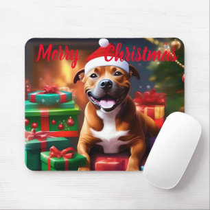 Christmas Staffordshire Bull Terrier, Mouse Mat