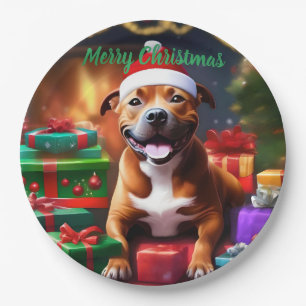 Christmas Staffordshire Bull Terrier, Paper Plate