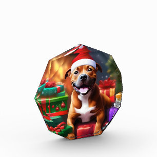 Christmas Staffordshire Bull Terrier,   Photo Block