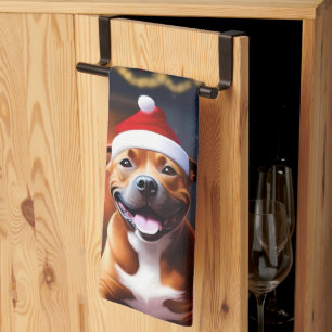 Christmas Staffordshire Bull Terrier, Tea Towel