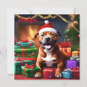 Christmas Staffordshire Bull Terrier,   Thank You Card