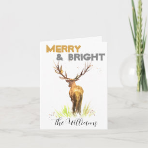 Christmas Stag Deer rustic chic watercolor Merry Holiday Card