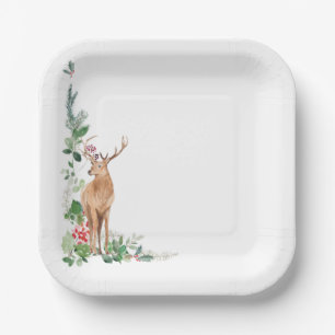 Christmas stag winter holiday greenary paper plate