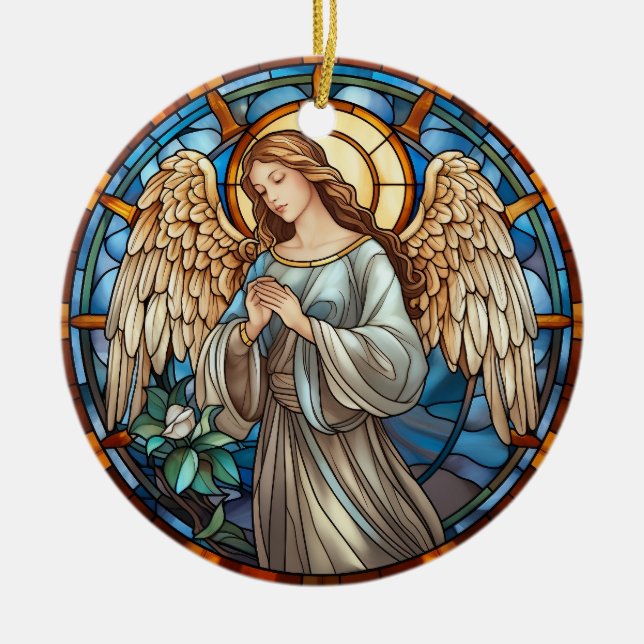 Christmas Stained Glass Angel Ceramic Tree Decoration (Front)