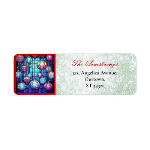 Christmas Stained Glass Baubles Green Glitter