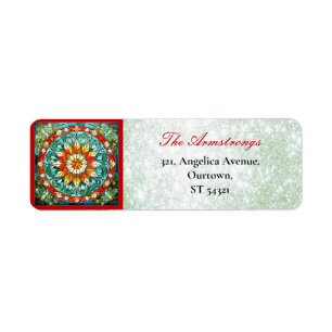 Christmas Stained Glass Big Star Green Glitter