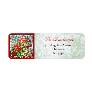 Christmas Stained Glass Flowers Green Glitter