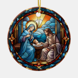 Christmas Stained Glass Nativity Scene Ceramic Tree Decoration