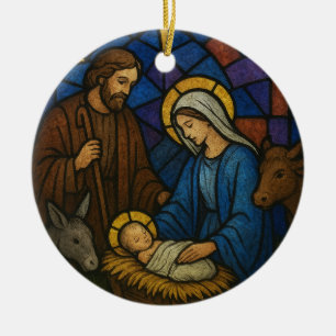 Christmas  Stained Glass Nativity Scene  Ceramic Tree Decoration