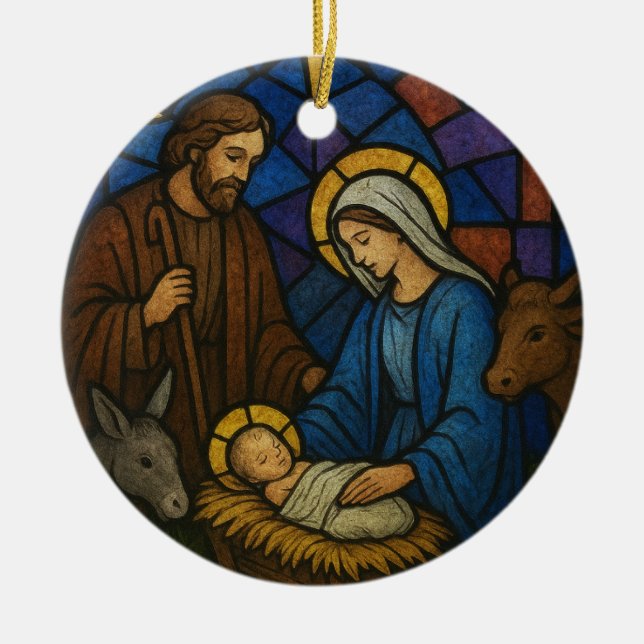 Christmas  Stained Glass Nativity Scene  Ceramic Tree Decoration (Front)