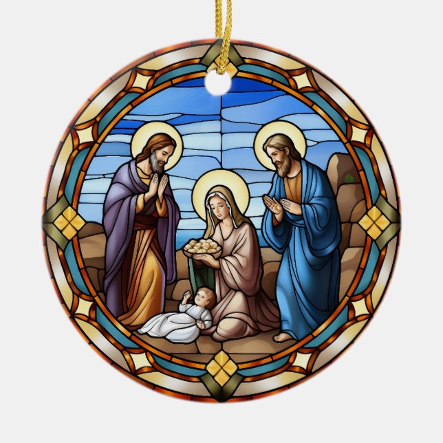 Christmas Stained Glass Nativity Scene Ceramic Tree Decoration (Front)